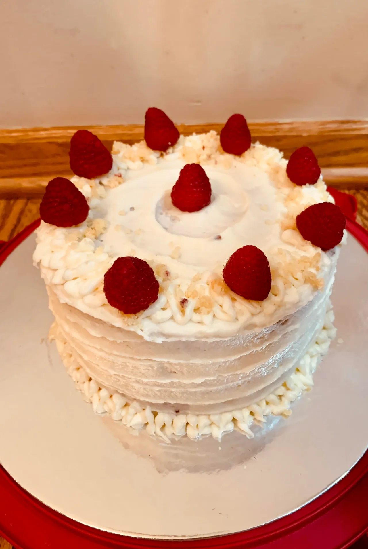 Raspberry celebration cake made by Texas Rose Cakeries